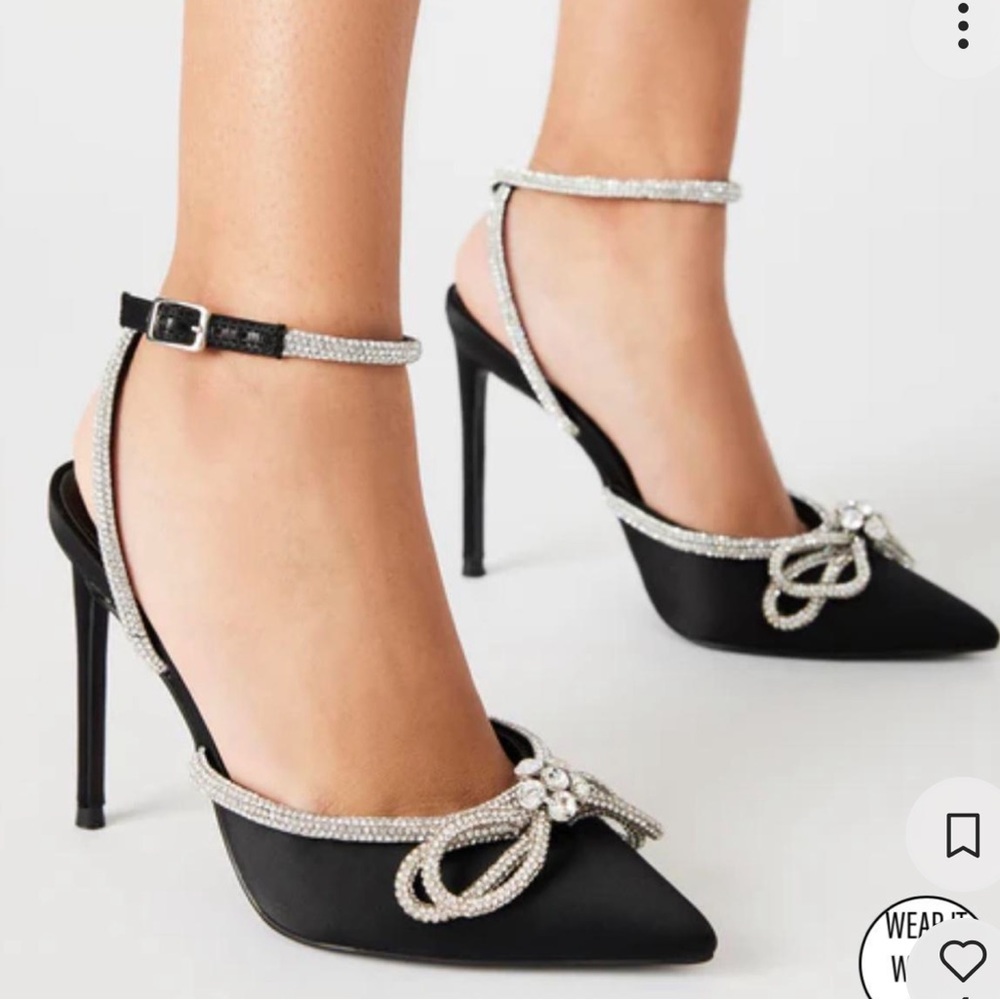 Steve Madden “Viable” Black Bow Rhinestone Heels